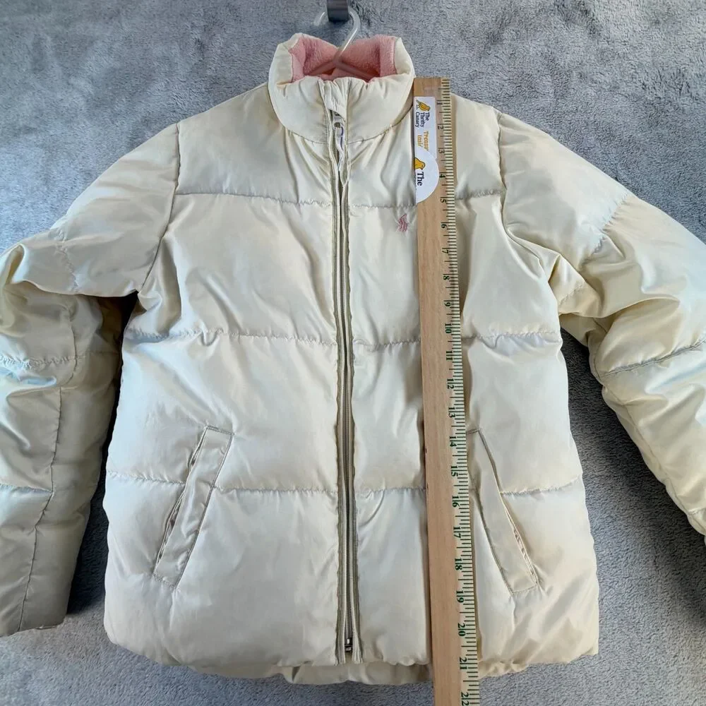Ralph Lauren Girls Down Puffer Jacket Cream Pink Lined Youth Large 14–16